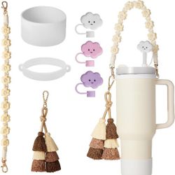 Compatible with Stanley Cup Accessories Set,Cup Accessories for 30oz 40oz Tumbler,Including Silicone Water Bottle Handle Strap,Boot,Tassels Charms,