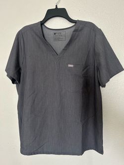 FIGS Women’s Graphite Scrub Top, Gray, V-Neck, Size XL