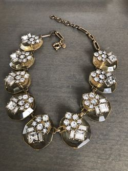 J Crew White Crystal Cluster Fringe Gold Tone Vintage Necklace