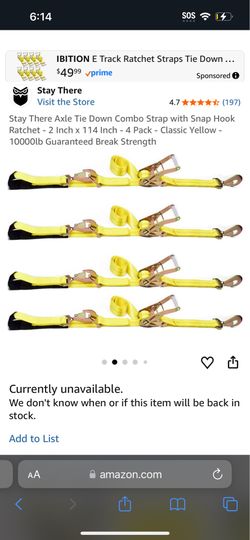 Stay There Axle Tie Down Combo Strap with Snap Hook Ratchet - 2 Inch x 114 Inch - 4 Pack - Classic Yellow - 10000lb Guaranteed Break Strength  Stay Th