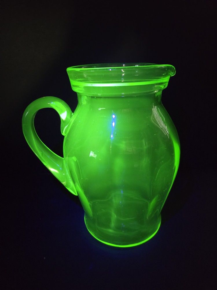 Vintage Depression Era Uranium Green Glass Pitcher