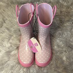 NWT Kids Pink Polka Dot with butterfly Rain Boots size 13/1