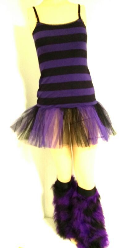Tutu skirt dress with fluffy legwarmers boot cover purple black