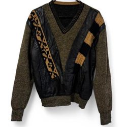 RARE Vintage Torras Spain Leather & Wool Sweater — Retro 80s Statement Piece