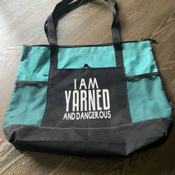 Teal And Black Tote- Perfect For Knitters Or Crocheters