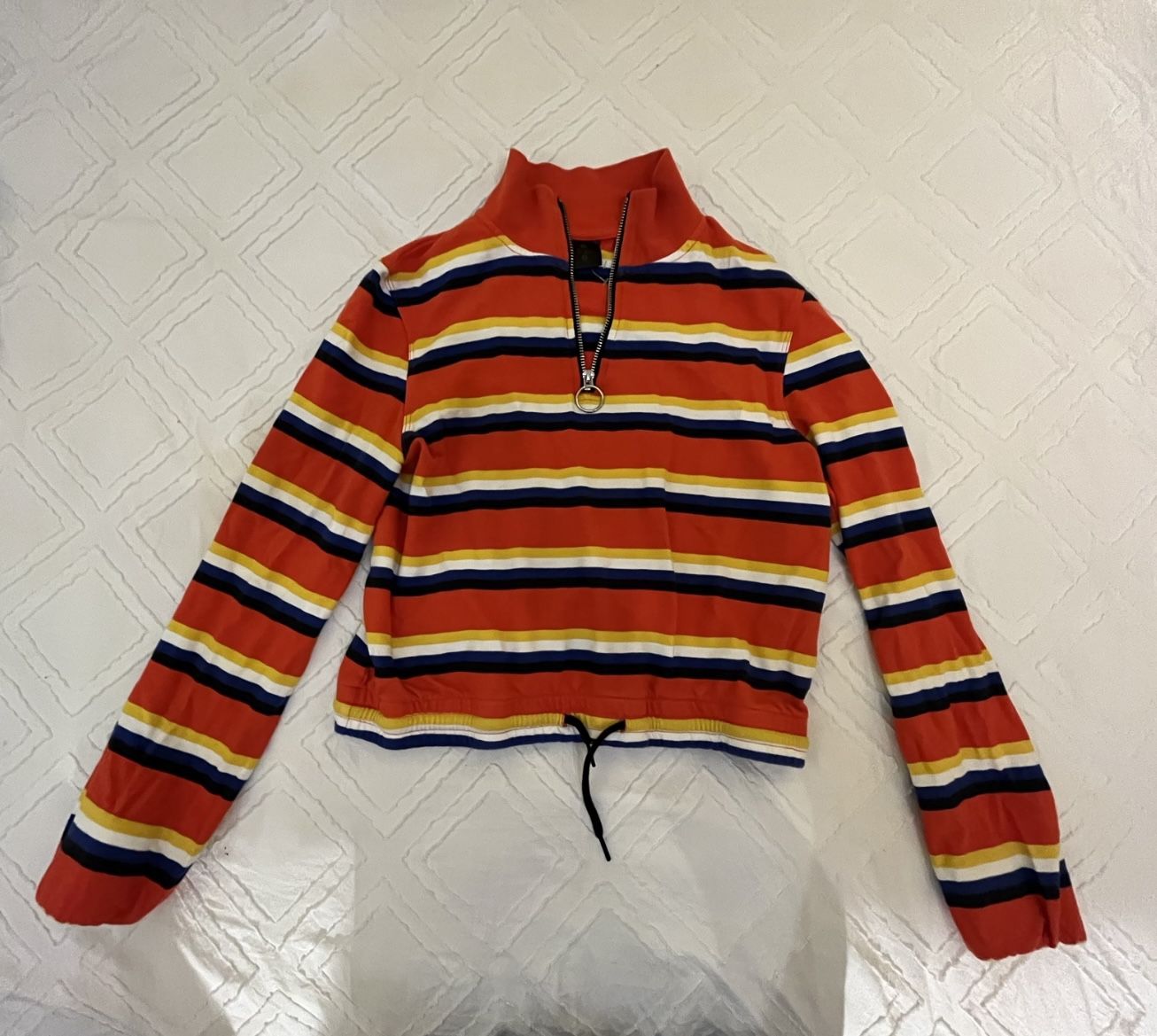 ZINE INDIANA MULTI STRIPE ORANGE QUARTER ZIP CROP SWEATSHIRT