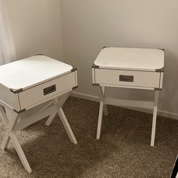 White nightstand one drawer, modern 2 pcs. Set bedroom decor.