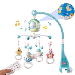 Baby Musical Mobile Crib with Music and Lights, Timing Function, Projection, Take-Along Rattle and Music Box for Babies Boy Girl Toddler Sleep