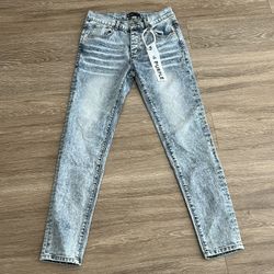 Purple Brand Acid Wash Slim Straight Jeans Light Blue Denim Pockets Men's
