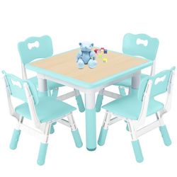 Kids Table and 4 Chairs Set, Height Adjustable Toddler Table and Chair Set for Ages 3-8, Easy to Wipe Arts & Crafts Table, for Classrooms/Da