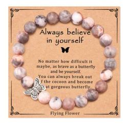 "Always Believe In Yourself " Elegant Butterfly Stone Beaded Bracelet 