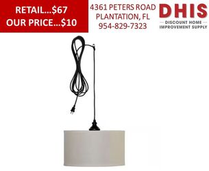 Hampton Bay Carroll 1-Light Oil-Rubbed Bronze Pendant with Fabric Drum Shade
