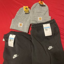 MENS NIKE SWEAT SUIT SET WITH TWO CARHART BEANIES