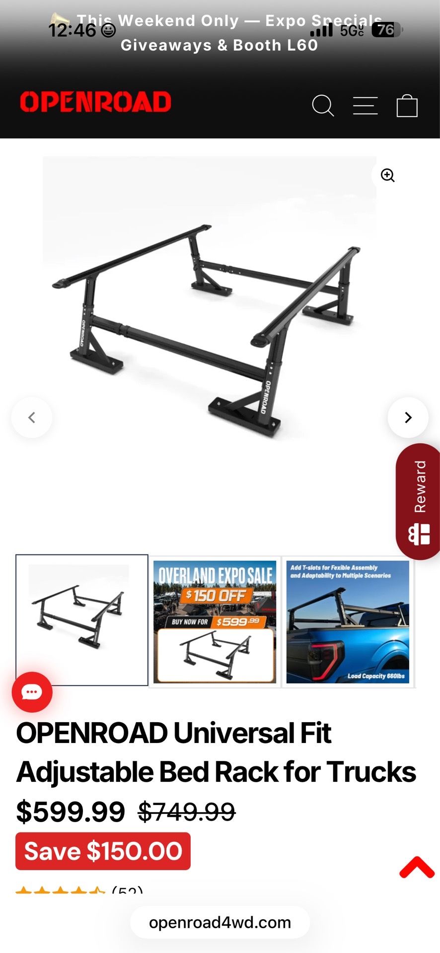 Openroad Universal Fit Adjustable Bed Rack for Truck