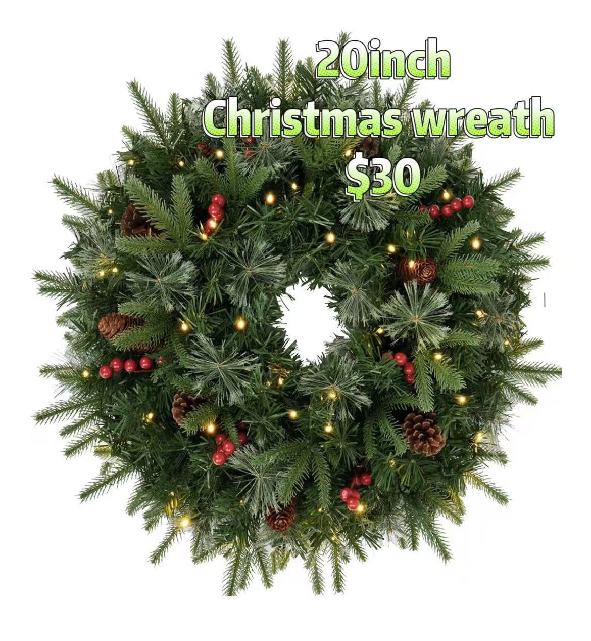 😀 Yaheetech 20Inch Artificial Pre-Lit Christmas Wreath, Warm White & Multi-Color Lights Battery Operated, Berries, Pinecones, Ball Holiday Decoration