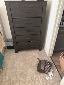 5-Drawer Tall Dresser Dark Gray Wood/Nightstand