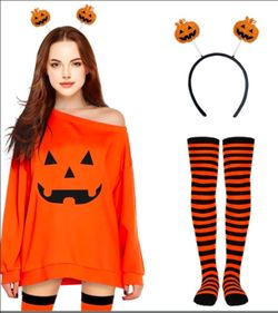 Niyage Women's Halloween Casual Off Shoulder oversized 2XL Sweatshirt Dress Set 🎃✨️🧡