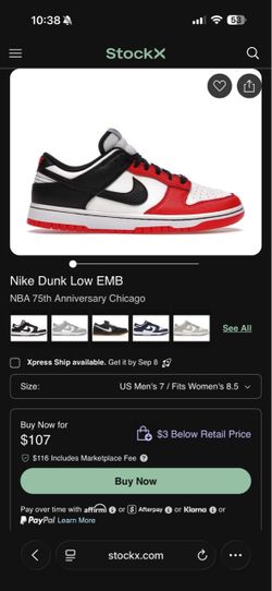 Nike Dunk Low EMB 75th anniversary Chicago 7Y/8.5W