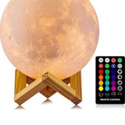 Moon Lamp, 16 Colors LED Night Light for Kids 3D Printing Moon Light with Stand& Remote/Touch Control & Timing, Moon Light Lamp for Kid Friend Birthda