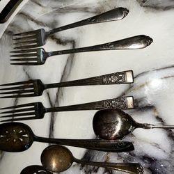 Silver Plated, Spoons, And Forks