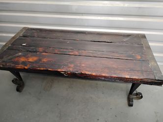 Rustic Industrial Dark Brown Wood & Metal Coffee Table