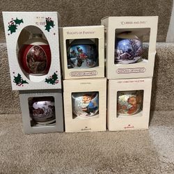 Hallmark lot of 6 ball Christmas ornament  currier Ives flight of fantasy elf