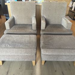 BROWN CHAIRS WITH OTTOMANS