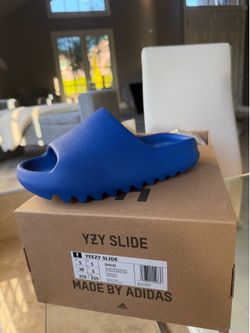 Adidas Yeezy Slides in Azure Blue