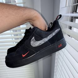 Nike Air Force 1 Low Black Red Graphic Spider Web Suede Men's Sneakers