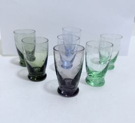 Victorian Cordial/Liqueur/Shot glasses HandBlown same Etched 7 mini floral VTG GREAT