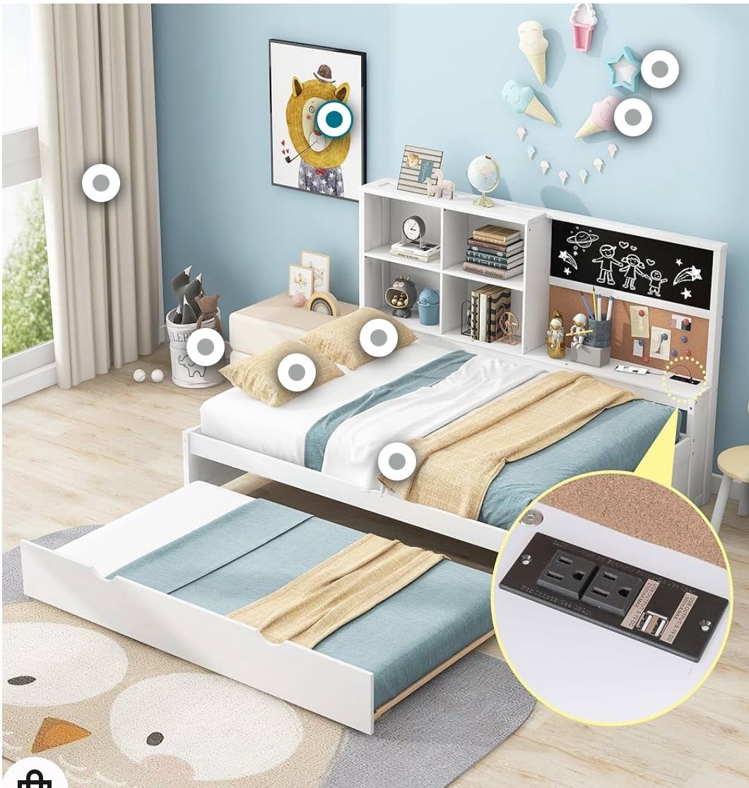 Wood Full Daybed Frame with Storage Shelves