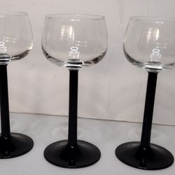 Vintage Luminarc Black Stem Wine/Sherry Glasses Made in France Set Of 3