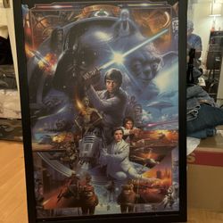 Star Wars 1997 Tsuneo Sanda 30th anniversary Oil Painting Print Framed RARE .