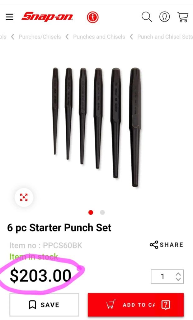 Snap-on Usa Tools 7 Piece Punch set