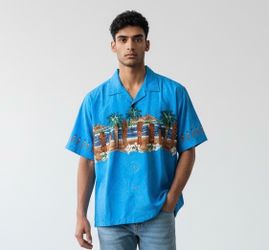 NEW Favant Aloha Shirt Men’s Size Large Blue Short Sleeve Button Up