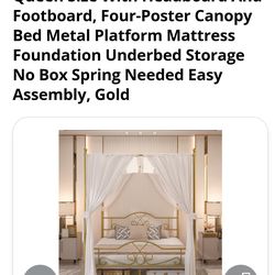Brand new gold metal queen bed frame