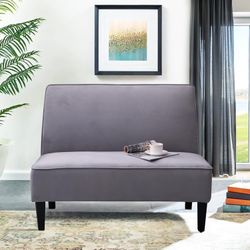 Upholstered Loveseat Bench Settee for Living Room, Modern Armless Small Sofa Bedroom Couch Cushioned Linen Love Seat Bench -Light Grey