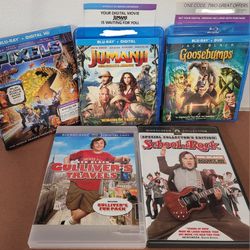 Blu-ray & DVD LOT: Jack Black Jumanji: Welcome/Goosebumps/School Rock/Pixels
