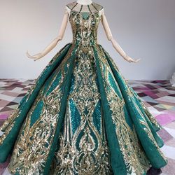 NEW Emerald Green And Gold Dress xs OBO