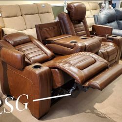 Power Reclining Heat Massage Sofa, Loveseat Real Leather Material ❤️No Needed Credit Check 💛 $39 Down Payment with Financing 