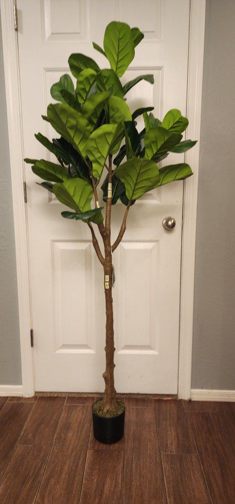 Warmplants Artificial Fiddle Leaf Fig Tree, 5ft Tall Fake Fiddle Leaves Silk Plant With Basket, Faux Ficus Lyrata Tree For Indoor Outdoor Home Office 