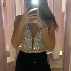 Jovani Black Prom Dress – Size 2 – Rhinestone Top & Leg Slit