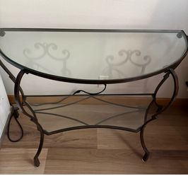 Glass and metal half moon table