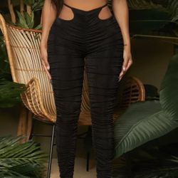 Black cut out ruched leggings 