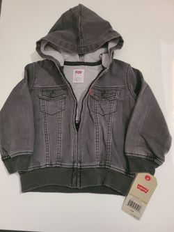 NWT Levi’s Baby Boys Knit Full-Zip Trucker Hoodie Jacket Grey 24M