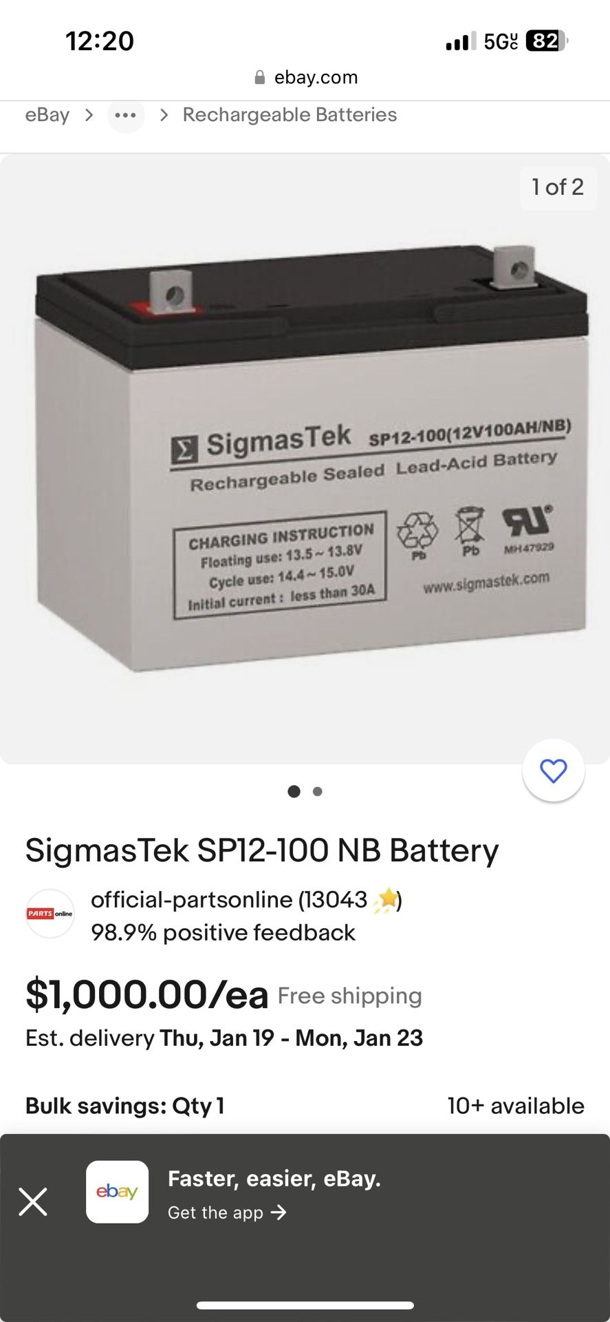 12 Volt 100AH , SLA Battery Solar, Sump pump
