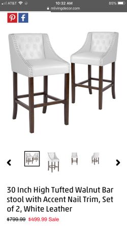 Set of 2 30” bar stools in white or black