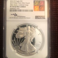 2016 W Eagle S$1 Silver-2019 West Point Mint Hoard 30th Anniversary Lettered Edge NGC PF 70 ULTRA CAMEO