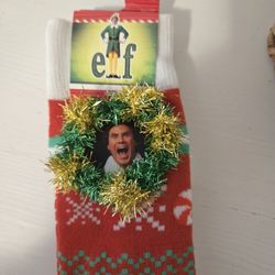ELF Festive Red and White Men's Socks Fits Shoe Size 8-12