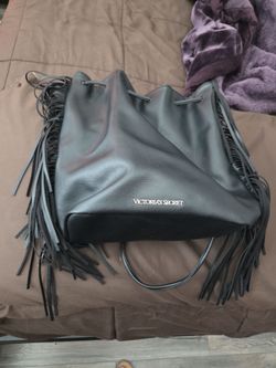 Victoria's Secret Black Fringe Bucket Bag